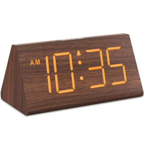 Wooden digital alarm clock - wooden,