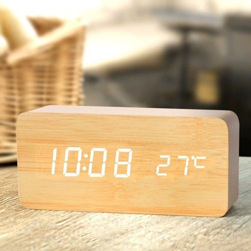 Wooden digital alarm clock - digital, led