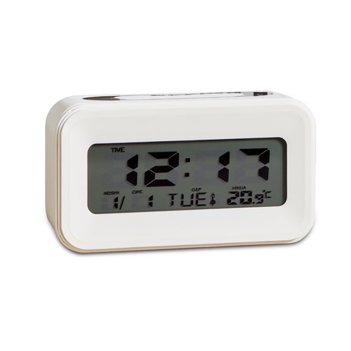White digital alarm clock with - white,