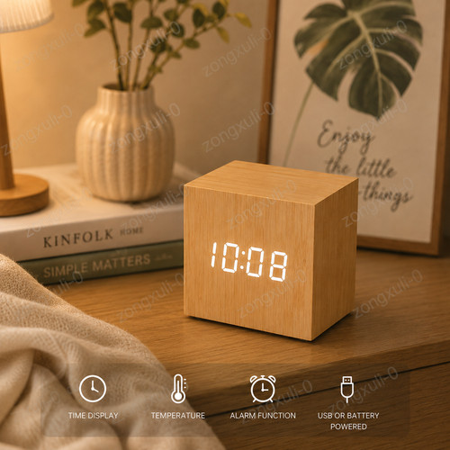 Wooden led digital alarm - alarm, clock